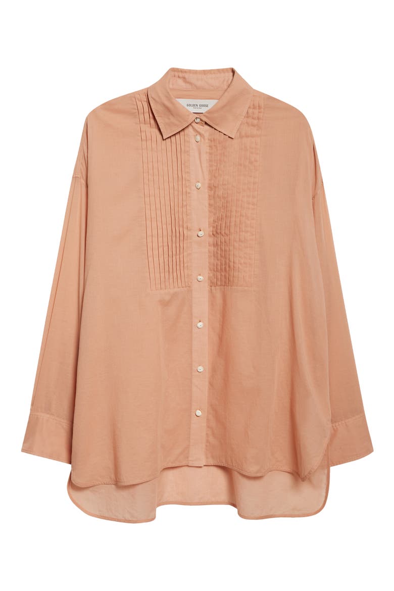 Journey Pleated Bib Oversize Button-Up Shirt, Alternate, color, DUSTY CORAL