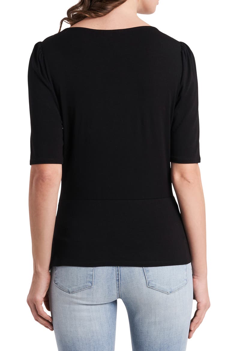 Side Twist Elbow Sleeve Top, Alternate, color, RICH BLACK