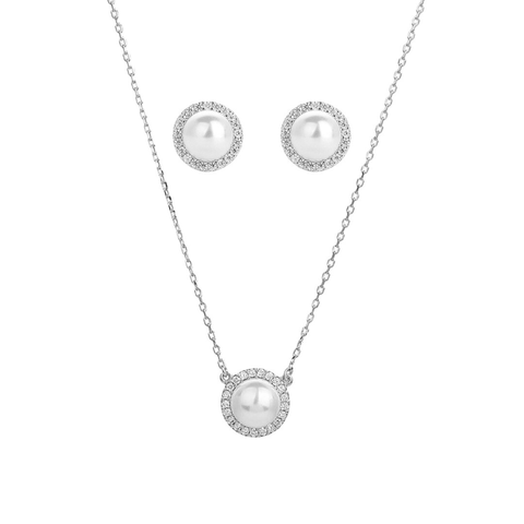 Sterling Silver 18k Gold Plated Eleanor Single Cultured Pearl Necklace & Stud Earrings Set Holiday Gift Guide