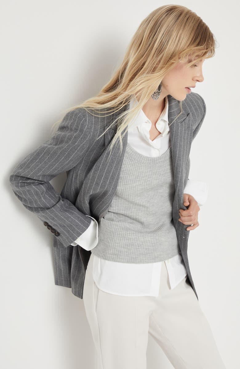 Brunello Cucinelli Moulinè chalk stripe blazer, Alternate, color,