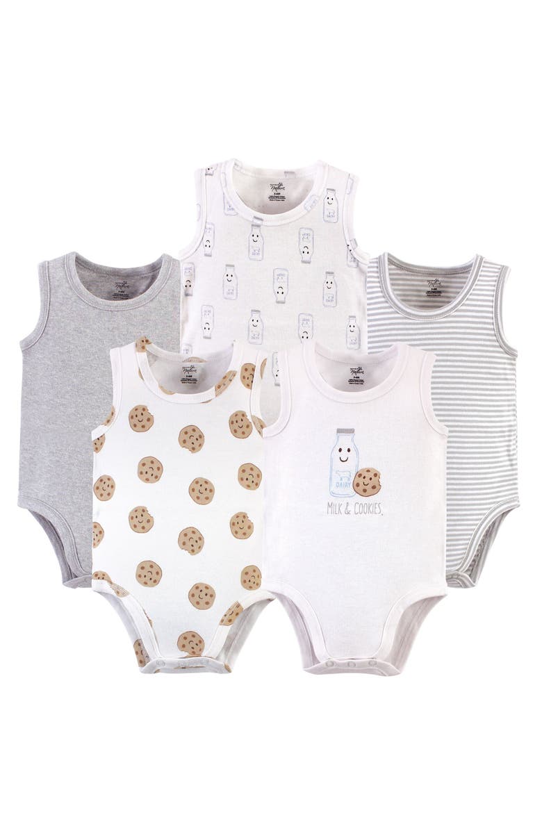 Touched by Nature Five-Piece Organic Cotton Sleeveless Bodysuits, Main, color, Milk & Cookies