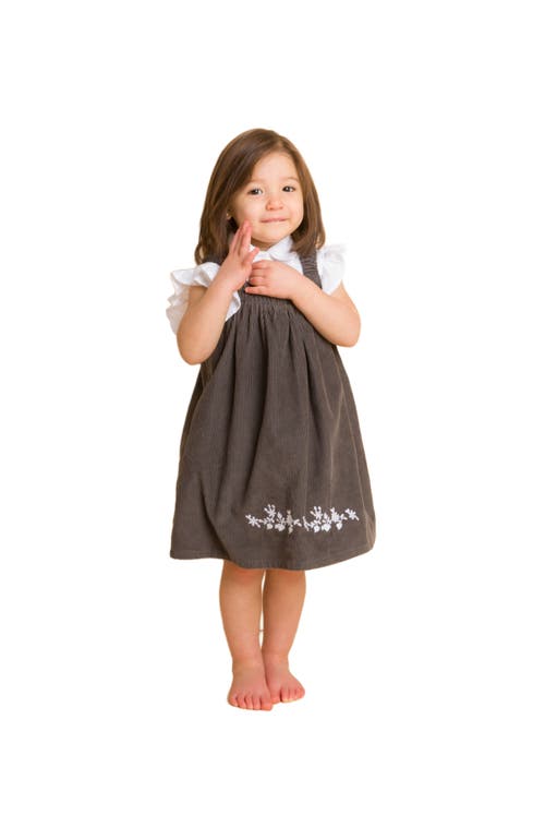 Beet World Toddler Pinafore Corduroy Dress with Embroidery | Gray & White 