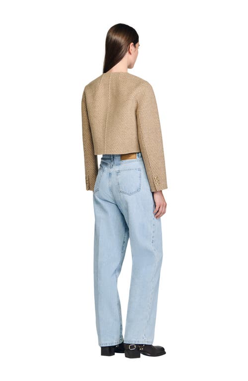 Sandro Cropped Button-down Jacket In Brown