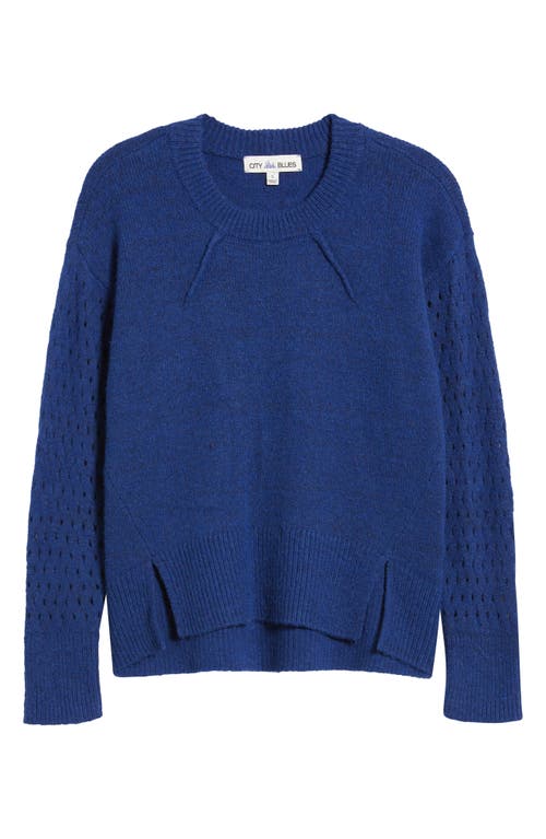 City Blues Open Stitch Sleeve Sweater In Blue