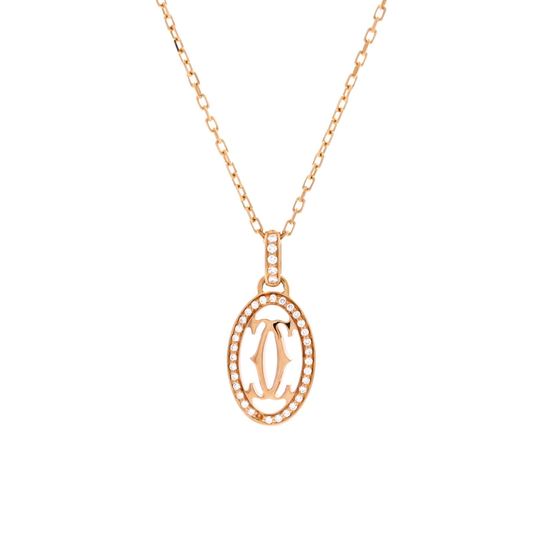 Double C de Cartier Pendant Necklace 18K Rose Gold and Diamonds, Main, color, Metallic Gold