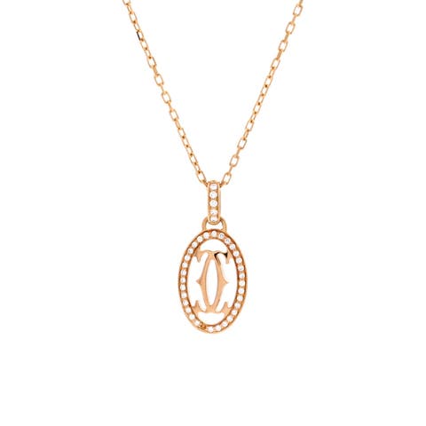 Double C de Cartier Pendant Necklace 18K Rose Gold and Diamonds
