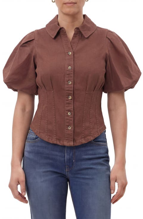 Corset Seam Puff Sleeve Shirt