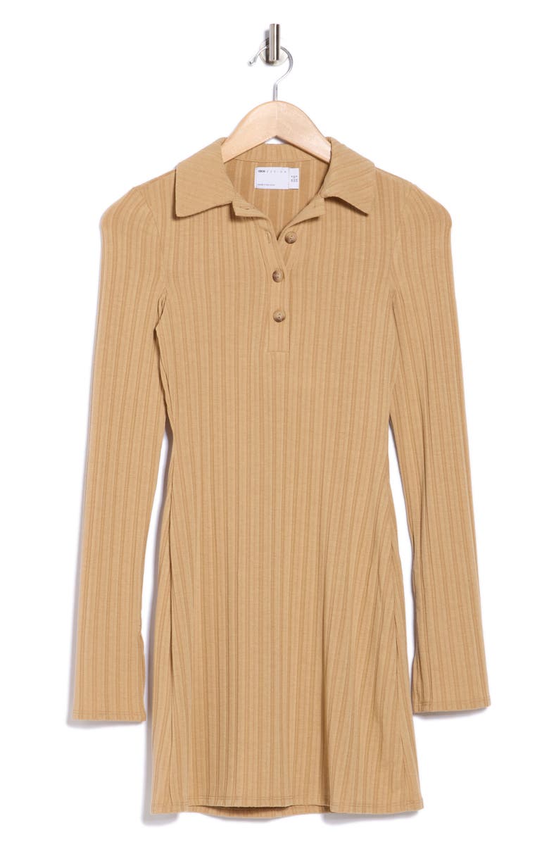 ASOS DESIGN Long Sleeve Polo Mindress, Alternate, color, Brown