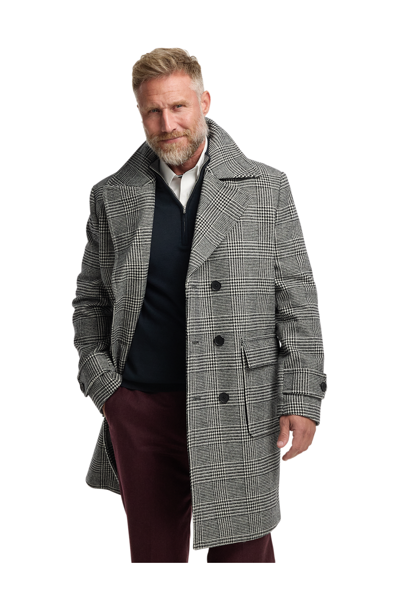 Wool Blend Plaid Double Breasted Topcoat, Alternate, color, Black/White