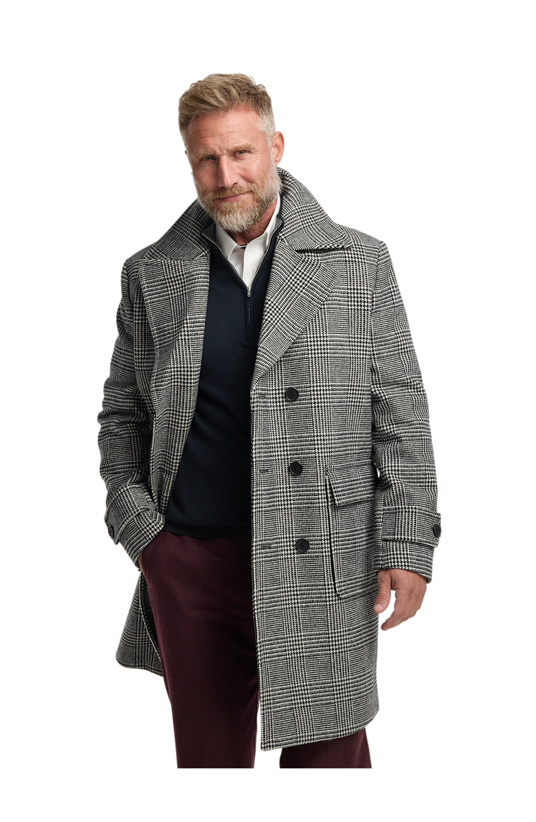 Paul Fredrick Wool Blend Plaid Double Breasted Topcoat, Alternate, color, Black/White