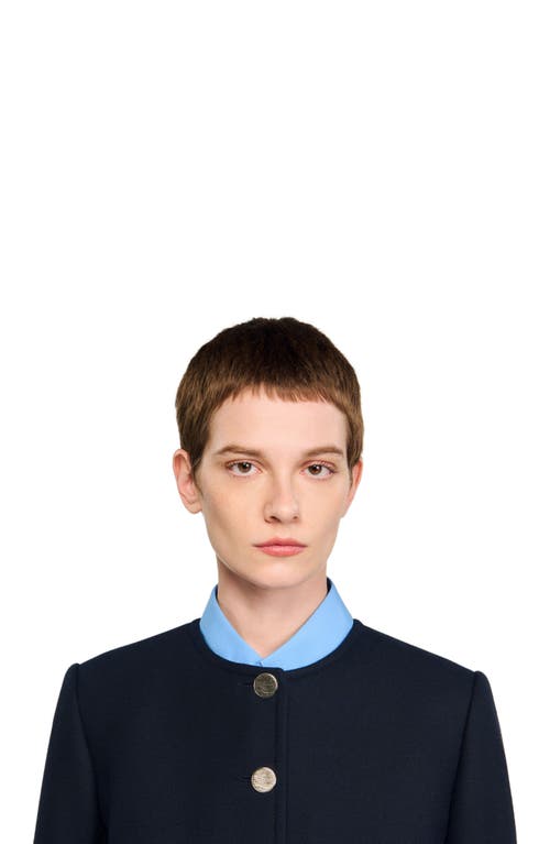 Sandro Womens Navy Blue Round-neck Side-pocket Woven Jacket In Blue
