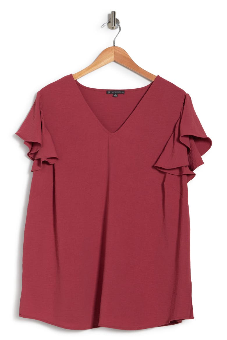 Flutter Sleeve V-Neck Blouse, Alternate, color, ROSE