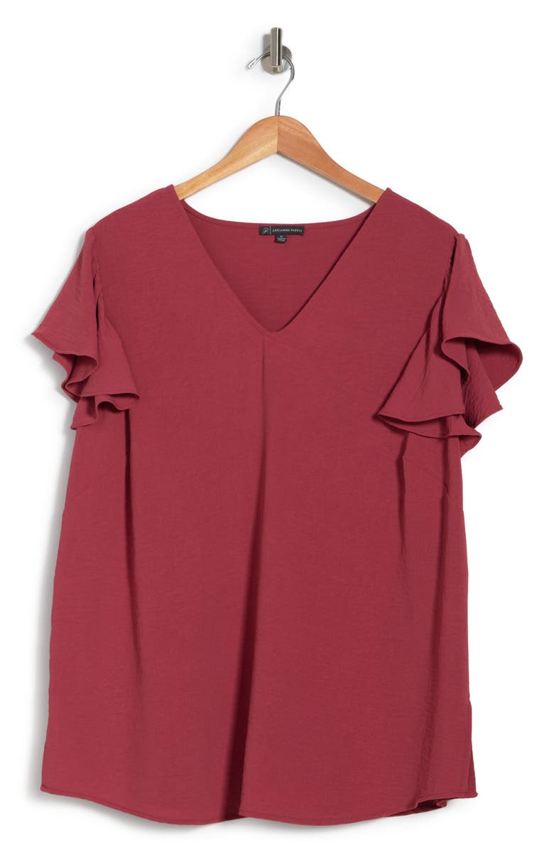 Adrianna Papell Flutter Sleeve V-Neck Blouse, Alternate, color, Rose
