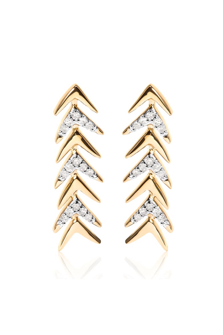 18K Yellow Gold Plated Silver 1/5 Ct Diamond Chevron Arrow Stud Earring, Main, color, Yellow