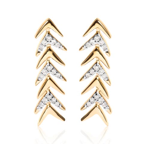 18K Yellow Gold Plated Silver 1/5 Ct Diamond Chevron Arrow Stud Earring