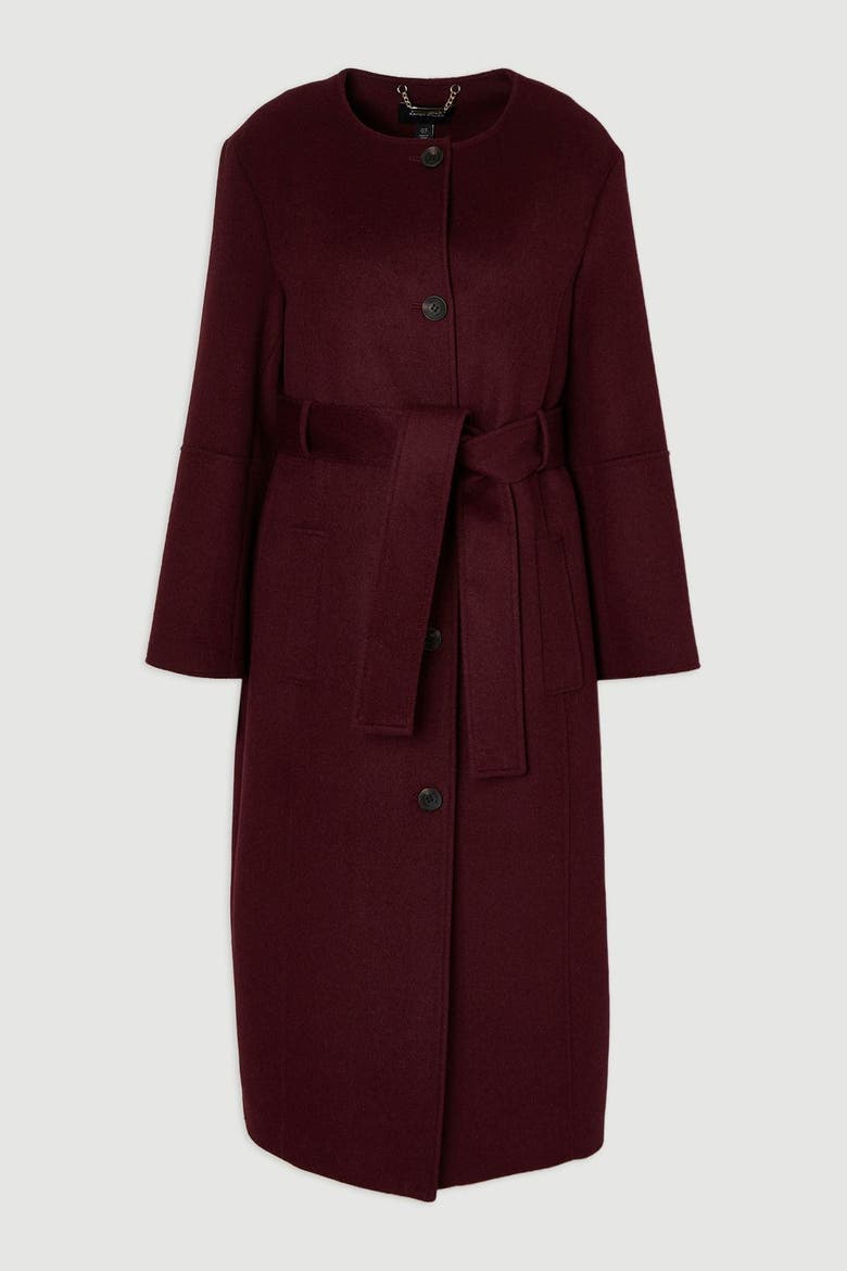 Wool Single Breasted Belted Maxi Coat, Alternate, color, Burgundy