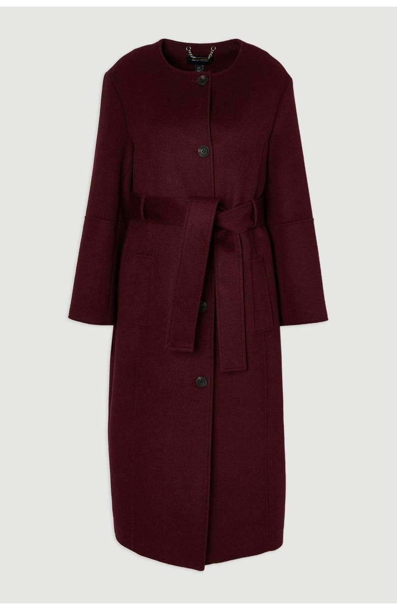 Karen Millen Wool Single Breasted Belted Maxi Coat, Alternate, color, Burgundy
