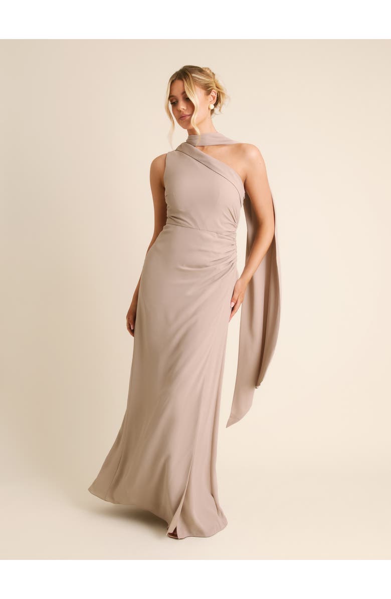 Six Stories One Shoulder Chiffon Bridesmaid Dress, Main, color, Truffle
