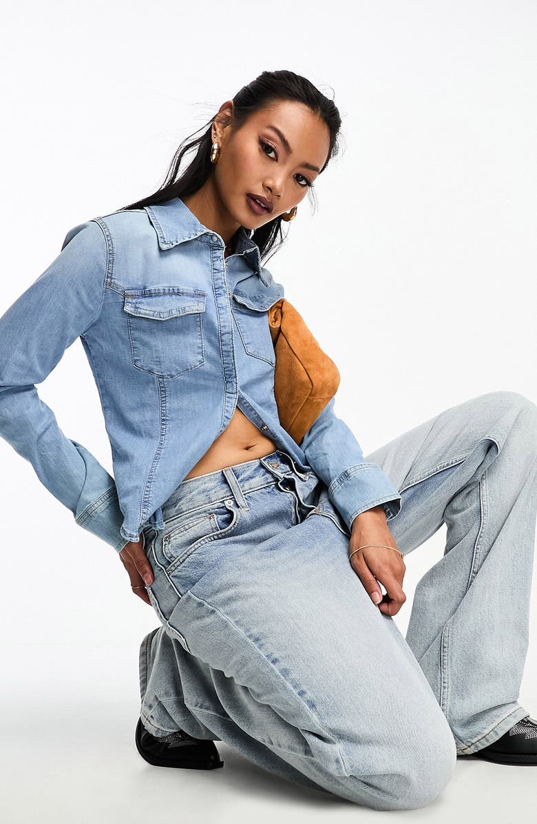 ASOS DESIGN Fitted Cotton Denim Shirt, Main, color,