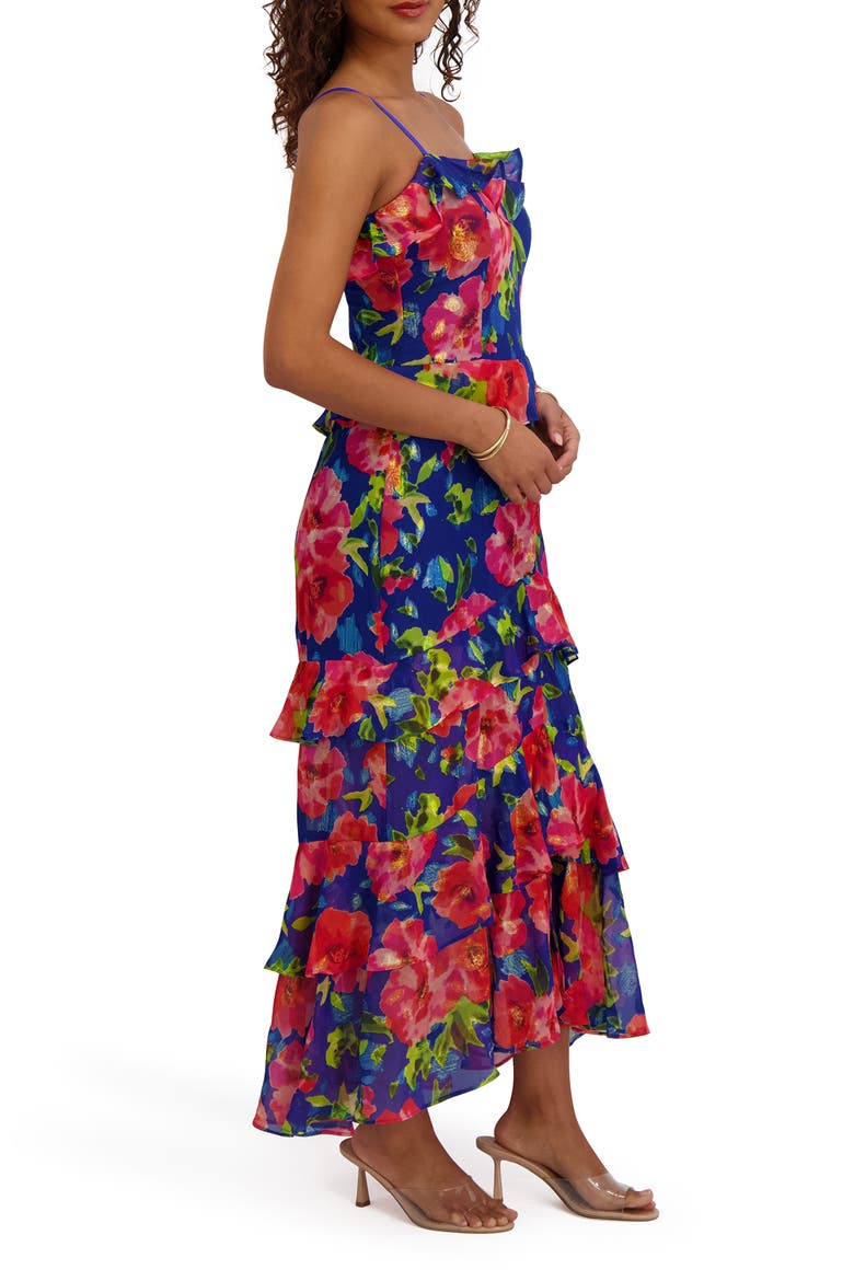 Printed Chiffon Maxi Dress, Alternate, color, SAPPHIRE MULTI