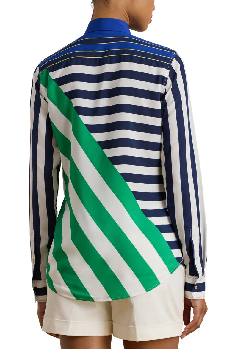 Stripe Button-Up Blouse, Alternate, color, NAVY BLUE/ WHITE/ GREEN