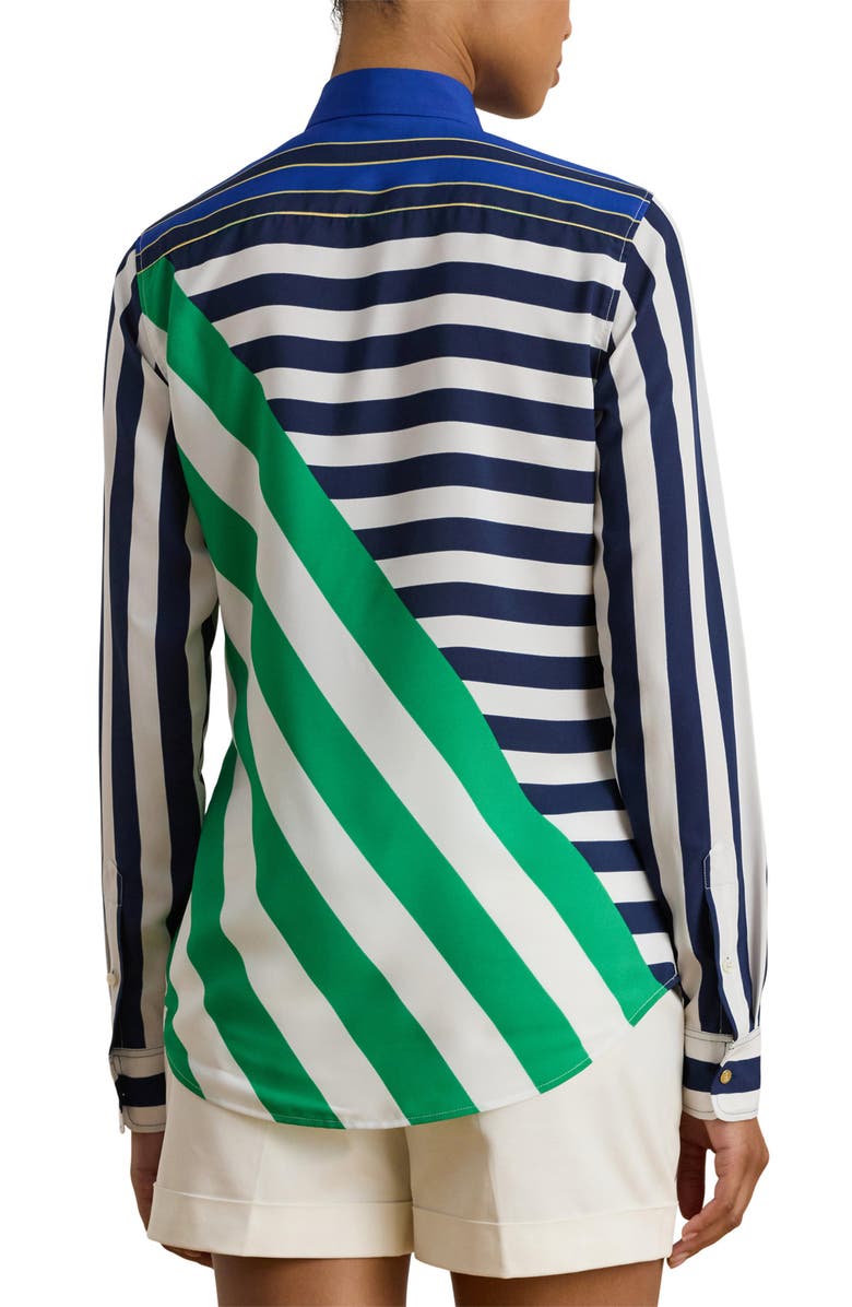 Lauren Ralph Lauren Stripe Button-Up Blouse, Alternate, color, Navy Blue/ White/ Green