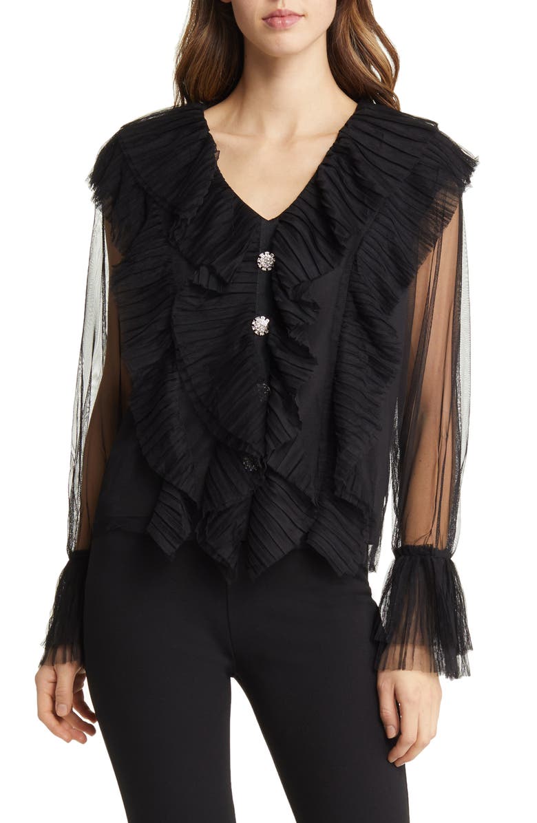 NIKKI LUND Gloria Ruffle Cardigan, Main, color, Black