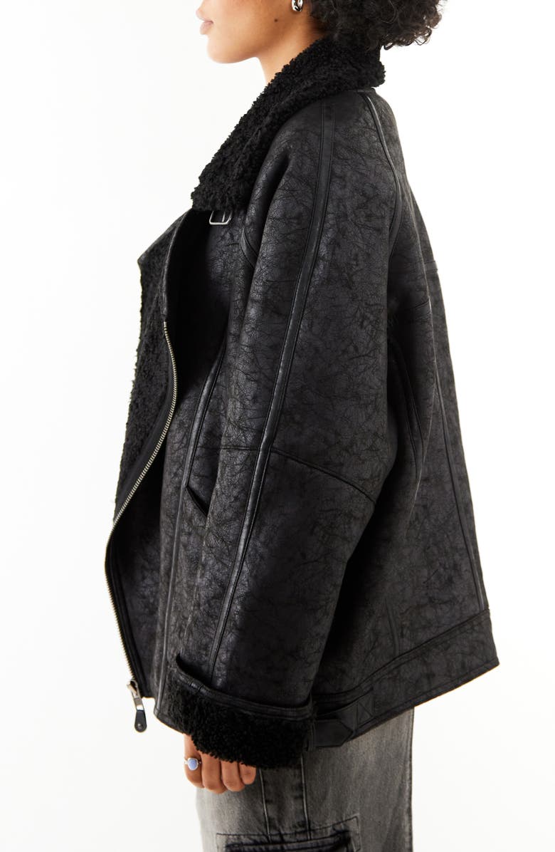 BDG Urban Outfitters Ella Faux Shearling Lined Faux Leather Aviator Jacket, Alternate, color, 