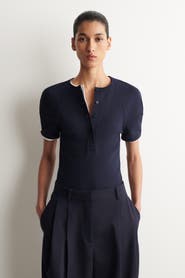 COS Rounded Ribbed Jersey Henley Top