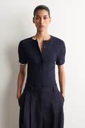 COS Rounded Ribbed Jersey Henley Top