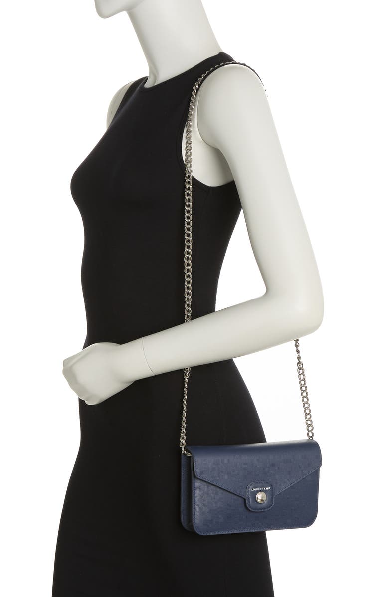 Longchamp Go Wallet on a Chain, Alternate, color, Navy