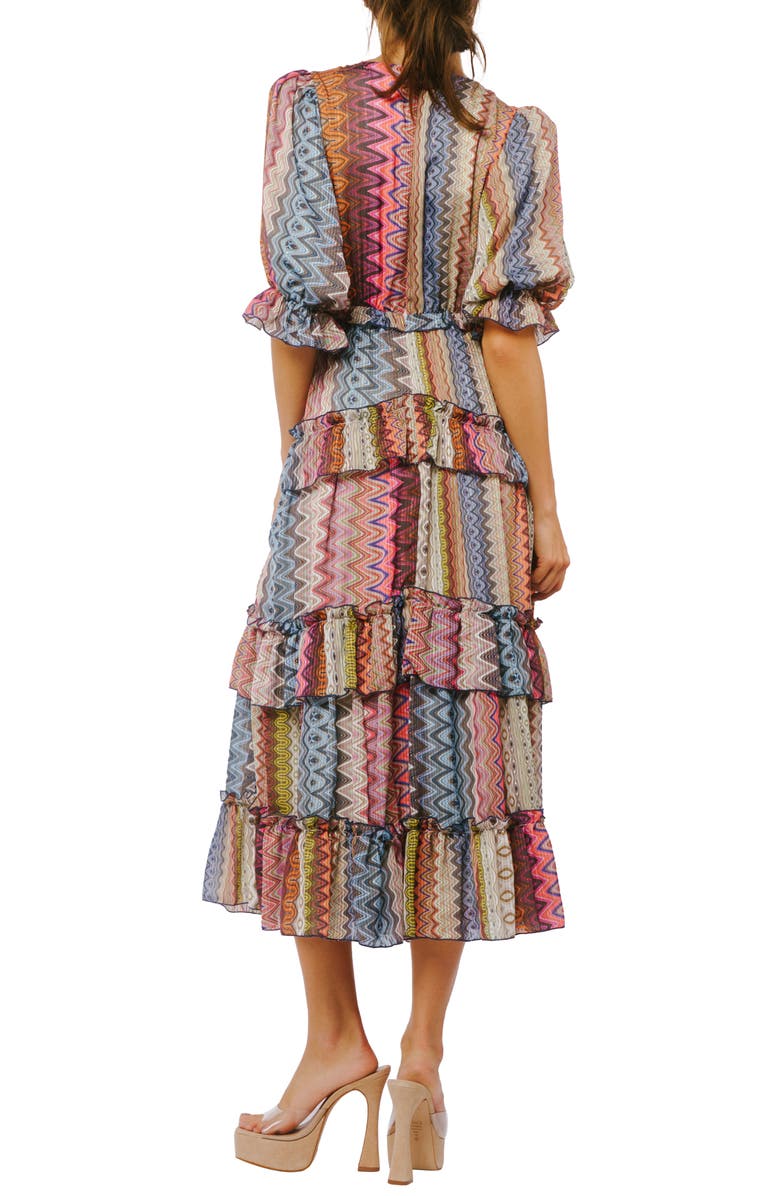 CIEBON Madelyn Stripe Tiered Ruffle Midi Dress, Alternate, color, Multi