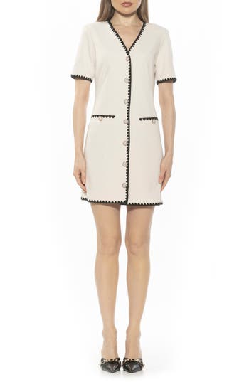 Alexia Admor Jaiya Short Sleeve Button Front Dress In Oat