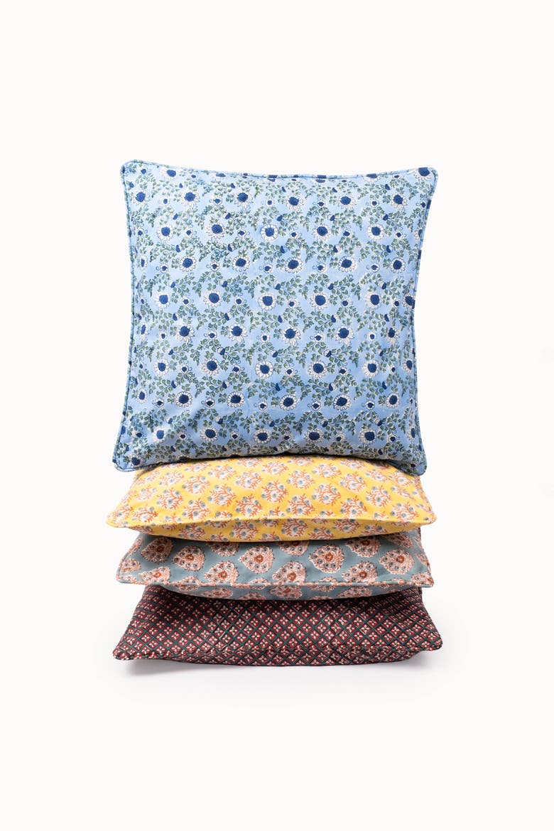 Parijat Piped Blockprint Pillow Cover, Alternate, color, Ocean Blue