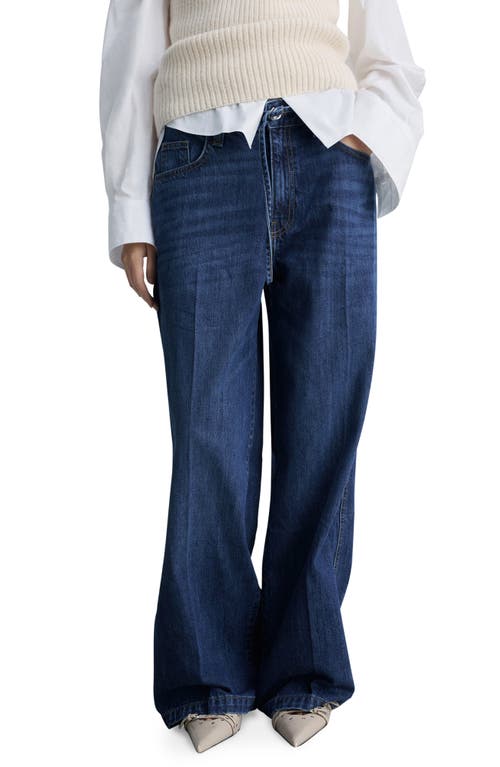 Shop Mango Belt Wide Leg Jeans In Dark Blue