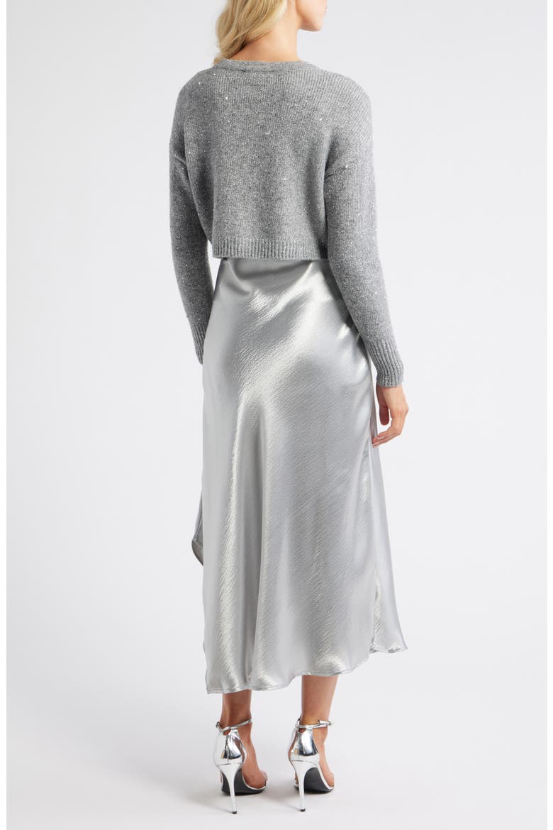 Metallic Slipdress & Sweater, Alternate, color, SILVER