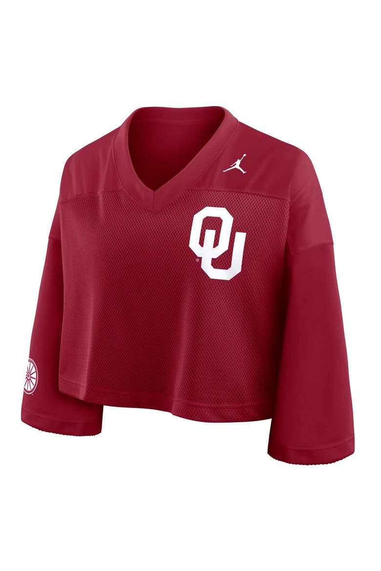 Women's Jordan Brand Crimson Oklahoma Sooners Cropped Mesh Dri-FIT Fashion Jersey, Alternate, color, Crimson
