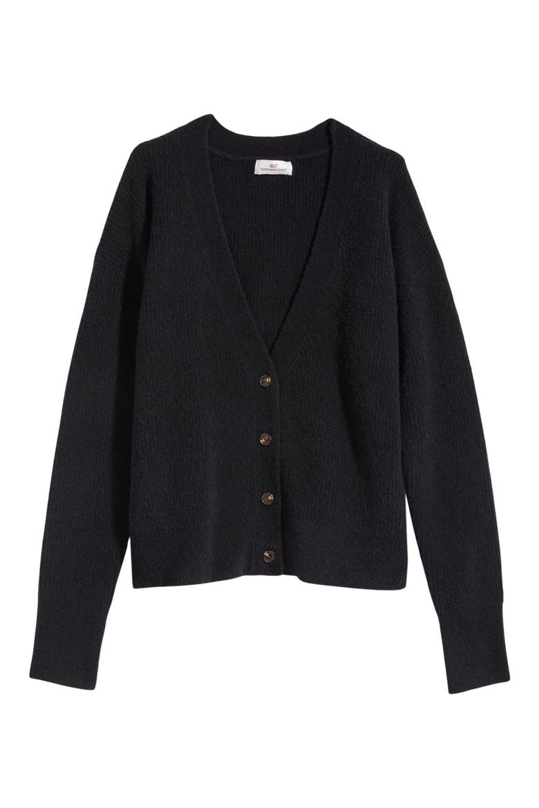 Plush Rib V-Neck Wool Blend Cardigan, Alternate, color, JET BLACK