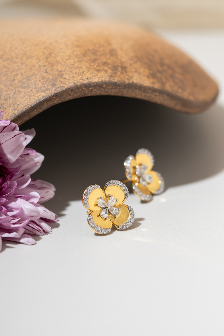 Studded Flower Studs, Alternate, color, Gold