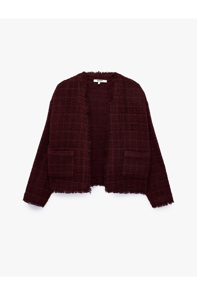 Textured Long Sleeve Collarless Jacket, Alternate, color, BORDEUX