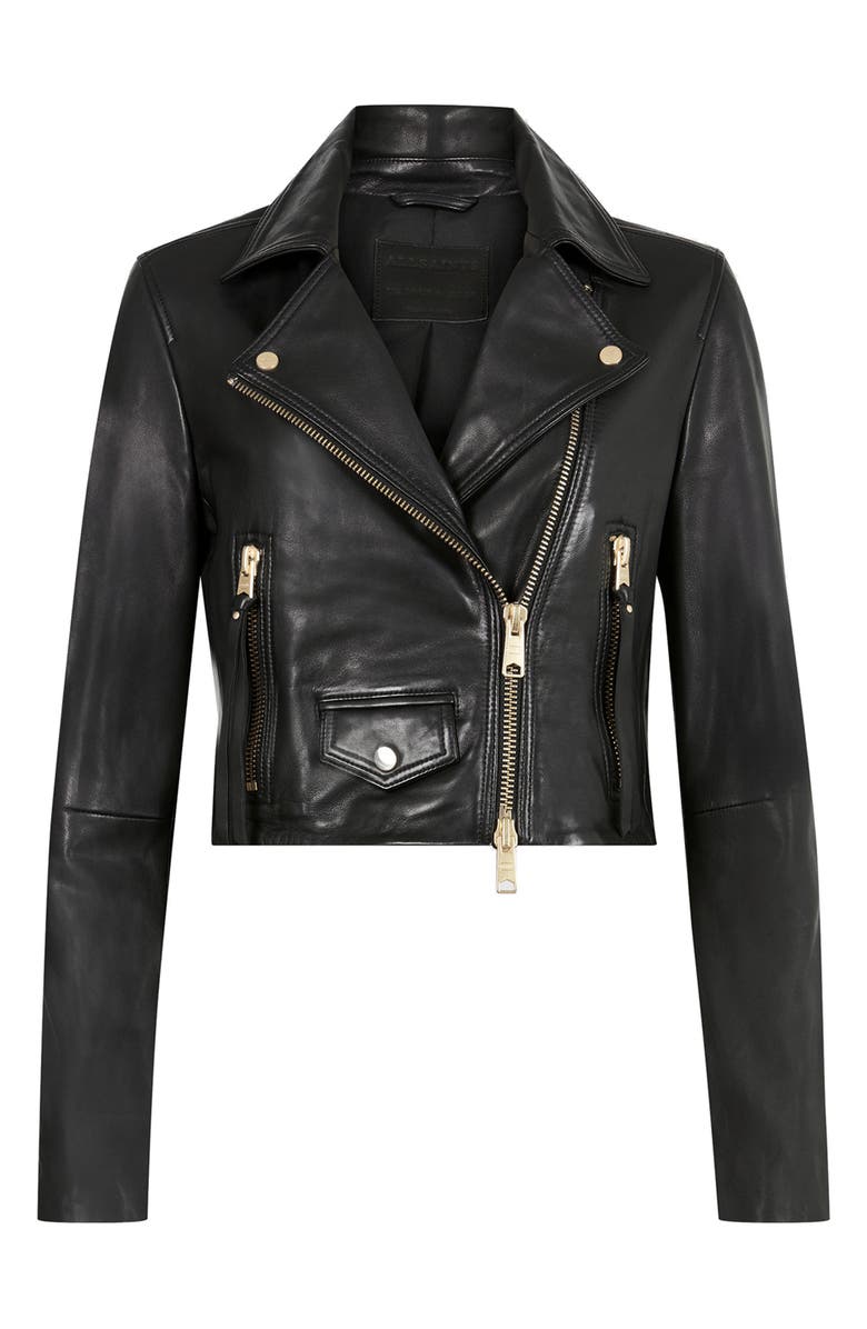 AllSaints Elora Biker Jacket, Alternate, color, Black/ Gold