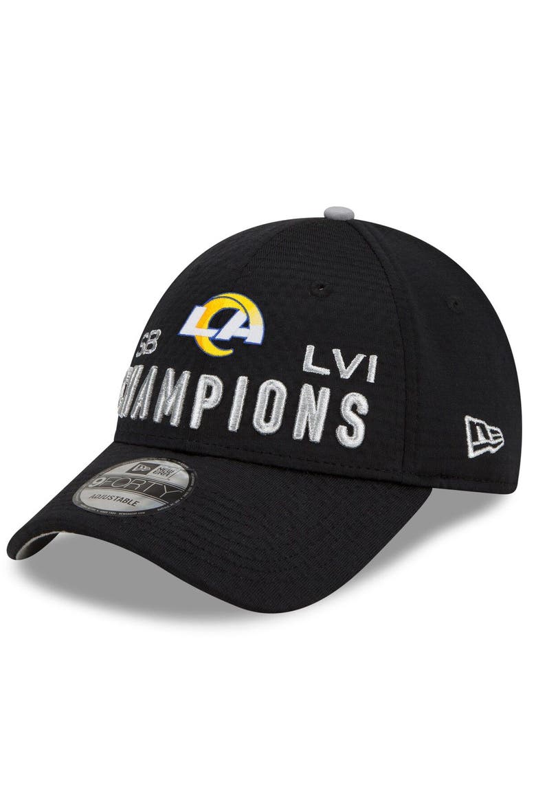 Youth New Era Black Los Angeles Rams Super Bowl LVI Champions Locker Room Trophy Collection 9FORTY Snapback Adjustable Hat, Alternate, color, Black
