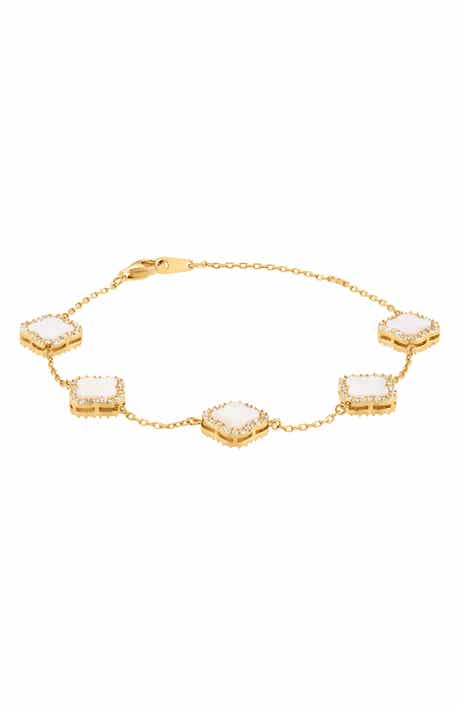 FZN Crystal & Mother-of-Pearl Clover Chain Bracelet