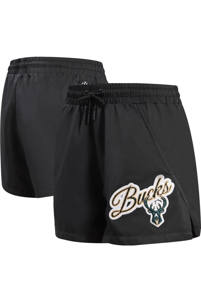 Women's Pro Standard  Black Milwaukee Bucks Script Woven Shorts, Main, color, Black