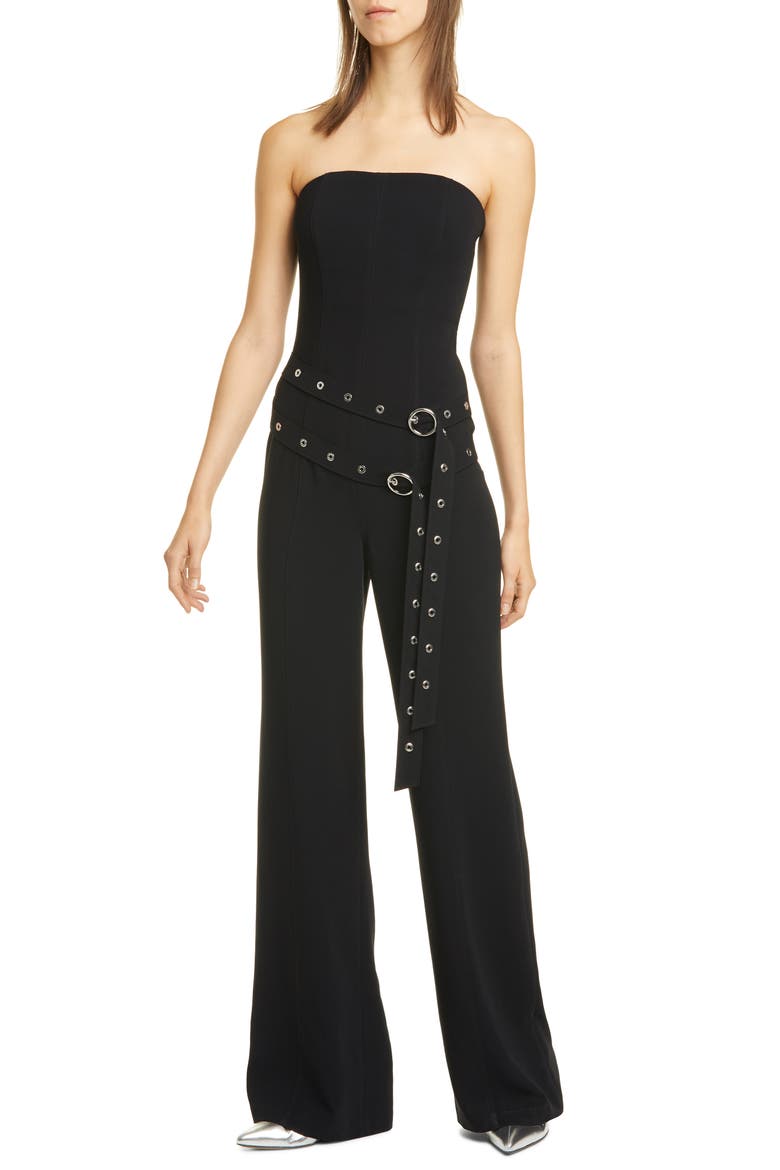 Jessi Double Belt Strapless Jumpsuit, Main, color, BLACK