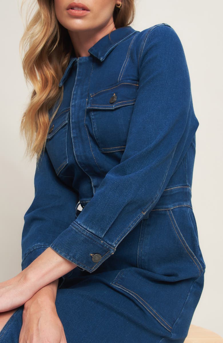 FLYING TOMATO Denim Midi Shirtdress, Alternate, color, Dark Indigo