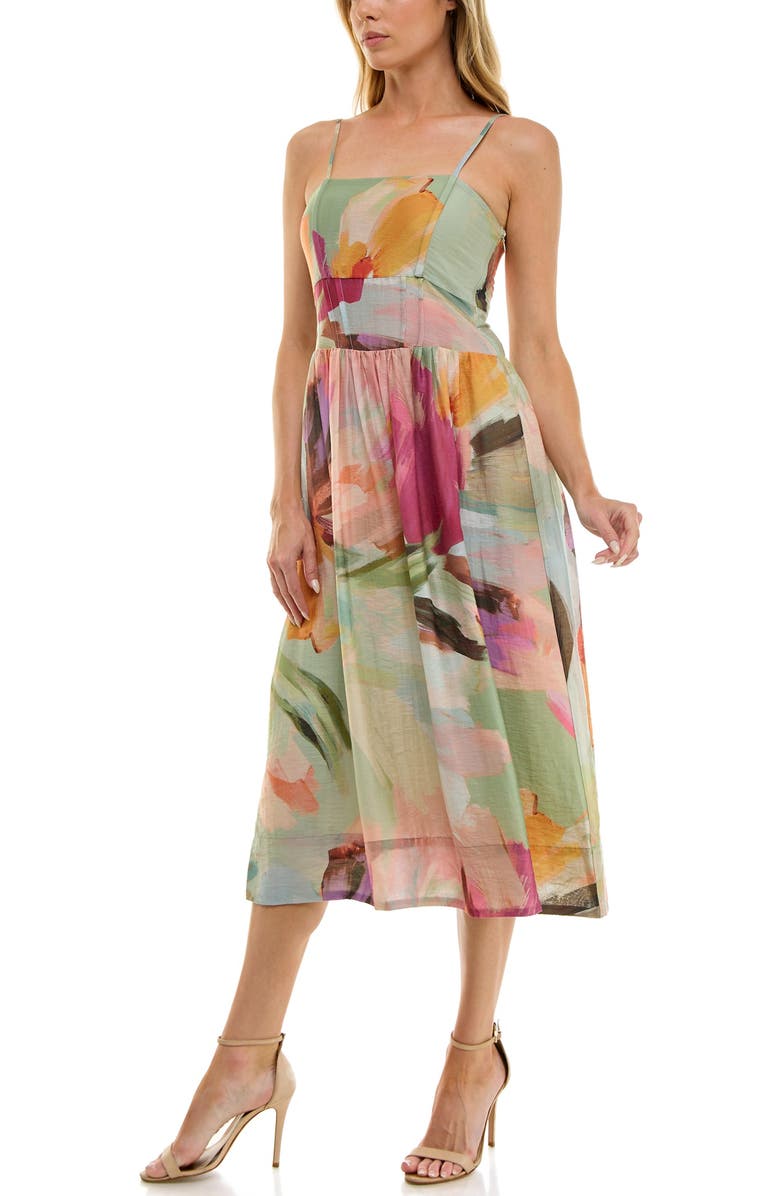 Socialite Cami Seamed Maxi Sundress, Alternate, color, Sage/ Pink