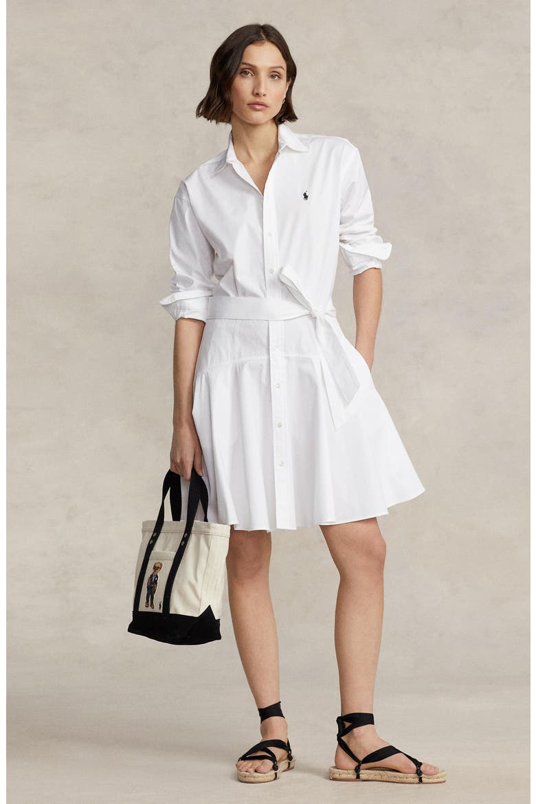 Long Sleeve Cotton Fit & Flare Shirtdress, Alternate, color, WHITE