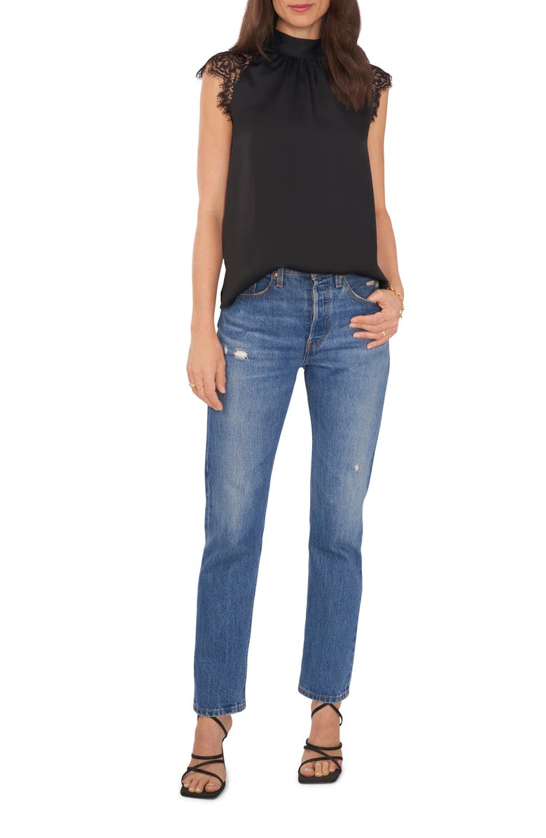 Vince Camuto Lace Cap Sleeve Blouse, Alternate, color, 
