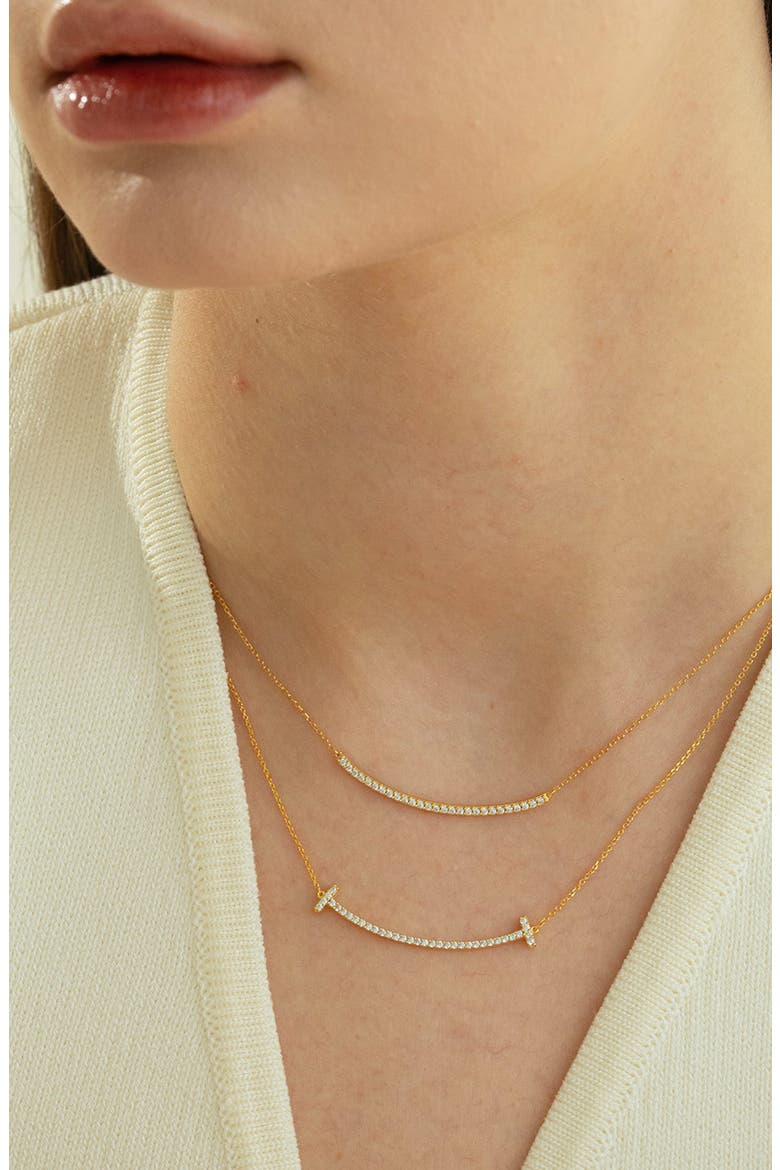 Sterling Silver 18k Gold Plated Sylvia Necklace Classic Minimal Crystal, Alternate, color, Gold